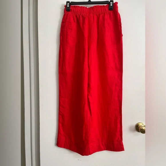 NWT H&M Bright Orange High Waisted Linen Wide-Leg Pants Size Small